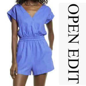 🔥Open Edit V Neck Linen Blend Blue Amparo Romper